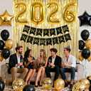 JOJO FLY New Years Eve Party Decorations Kit, Gold 2026 Balloons, Happy New Year Banner, Gold Foil Curtain, Black and Gold Balloons Set, New Years Eve Party Supplies 2026