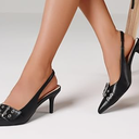 Dsevht Black Kitten Heels for Women Pointed Closed Toe Dressy Bow Heel Vintage Heeled Mules Sexy Pointy Studded Slip on Stiletto Pump Shoes, Size 6