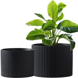 Ceramic Plant Pots, 8.1 + 6 Inch Planters for Indoor Plants, Modern Flower Pots for Plants with Drainage, Medium Cylinder Flower Pots for Indoor Plants, House Plants, Matte Black