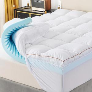 WhatsBedding Memory Foam Mattress Topper, Soft Egg Crate Mattress Topper with Breathable Cover for Back Pain Relief, CertiPUR-US Certified, Queen