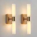 KUZZULL Modern Wall Sconces, Set of 2 Brushed Brass Gold, Frosted Glass Shade, Indoor Wall Mounted Lights, Bathroom Sconces, 36 cm, for Bedroom Wall Lamp, 14in