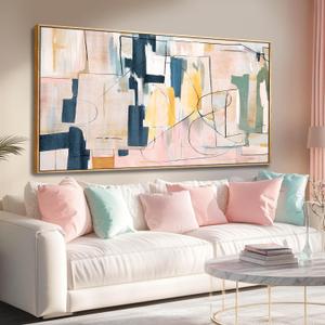 Artexist Pink Abstract Canvas Wall Art 24"x48" Office Decor Framed Wall Decor