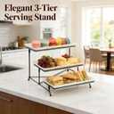 Farielyn-X 3 Tier Serving Tray, 12" White Plastic Tiered Food Serving Platters, Reusable Tray Stand Black Collapsible Metal Stand with Stable Cross Bars, Party Display Stands for Veggie Fruit, Dessert