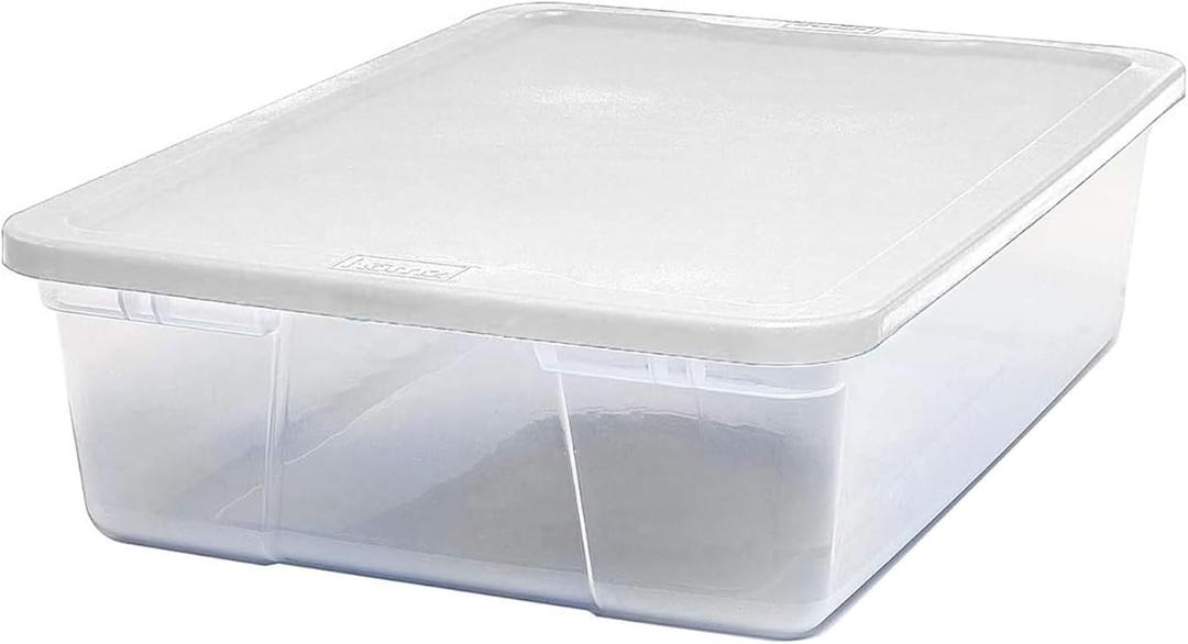  Storage Bin, Clear Plastic Organizing Container w/ White Lid, 28 Quart