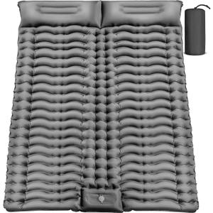 Yuzonc Double Camping Sleeping Pad 4" Ultra-Thick Foot-Pump Design, Lightweight 2-Person Inflatable Sleeping Mat with Pillow for Backpacking, Hiking, Travel, Tent Gray