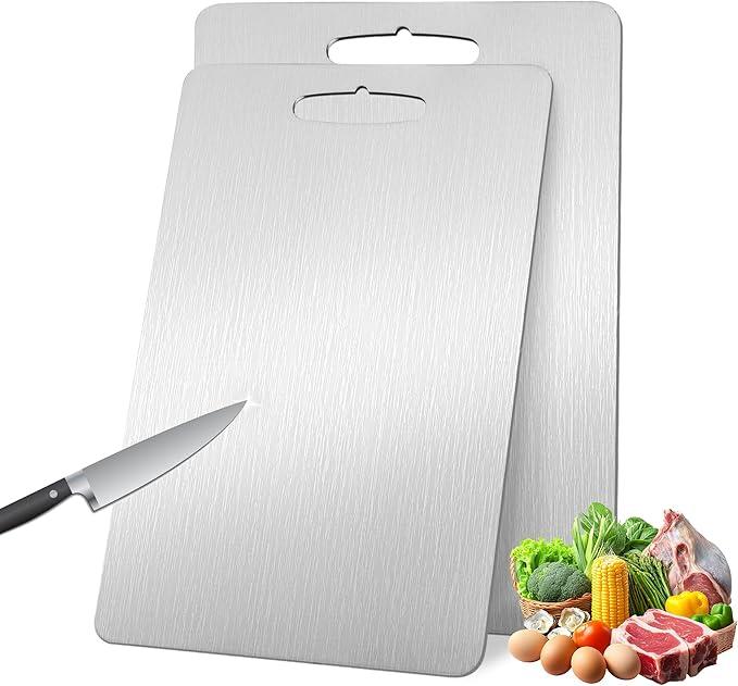 2 Pack Titanium Cutting Boards 100% Pure Titanium for Kitchen .Cutting Edge Hygiene & Durability.Double sided food-grade Titanium Cutting Board For Meats sy to Clean15 * 11