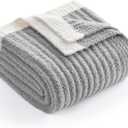 Snuggle Sac Soft Ribbed Throw Blanket for Couch, Microfiber Fluffy Knit Throws, Luxurious Fuzzy Blankets for Couch, Sofa, Travel, Grey, 50x60 inches