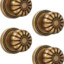 Asidrama 4 Pack Antique Brass Privacy Door Knobs with Lock, Vintage Door Handles with Antique Brass Door Knobs Interior for Bedroom or Bathroom, Heavy Duty Door Lever for Left Right Sided Doors 211