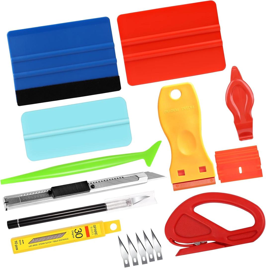 AHIJOY Vehicle Vinyl Wrap Tool Kit Car Wrap Kit Include Vinyl Squeegee, Film Cutter,Utility Knife Wrap Tools for Car Wrapping Window Film Application PPF Installation & Wallpaper Smoothing