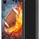DJSOK Case for iPhone XR,Luxury Pattern Design Shockproof Rugged Cover,Cases for Man Woman-Rugby American Football on fire