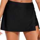 Womens Mid Rise Swim Skirt - Bathing Suit Skirt with Built-in Shorts Split Skort Swimsuit Bottoms Swimwear 2025 (X-Large, Black)