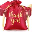 Sieral 50 Pcs Thank You Satin Gift Bags with Drawstring Jewelry Candy Pouches for Mother's Day Wedding Baby Shower Bridal Shower Birthday Party Thank You Bag for Gift Wrap(Red,5 x 7 Inch)