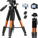 Victiv Tripod 74-Camera-Tripod for Cell Phone, Aluminum Professional Heavy Duty Camera Tripod Stand, Tripod for Camera DSLR SLR with Carry Bag, Compatible with Canon Nikon iPhone (Orange)