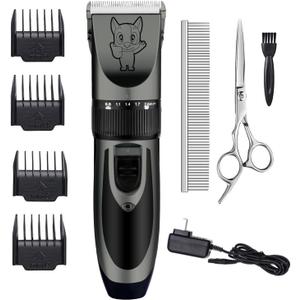 Highdas Dog Clippers for Grooming Rechargeable, Electric Dog Grooming Kit Clippers Low Noise, Cordless Quiet Dog Shaver, Pet Hair Trimmer Set for Dogs, Cats, Pets (Grey)