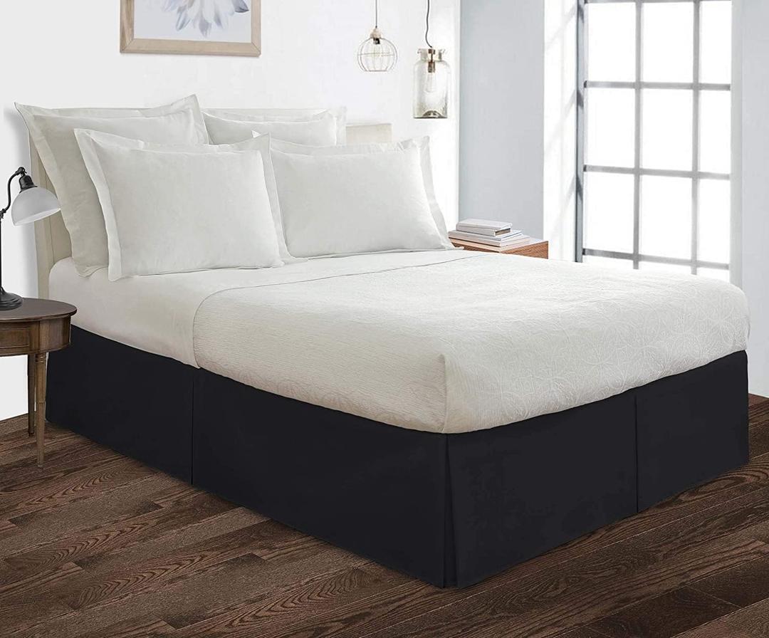 Cotton Delight Bed Skirt King Size 100% Cotton Blend Fabric, Premium Tailored Fit 1pc Bedskirt King Size 16" Drop Length Black Solid
