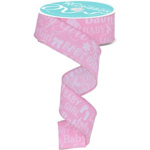 RG Ribbon 1.5""x10yd Pink and White Print Baby Girl Wired Edge Ribbon