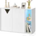 SONGMICS HOME Storage Cabinet, Superfast Toolless Assembly, Accent Buffet Cabinet with Lighting and Glass Shelf, Sideboard for Living Room, Snow White UBBK372W02 (1 Pack)