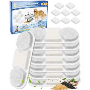 8PCS Filter & Sponges Pet Water Fountain Filter Compatible with MAILOFY WF120 410oz/3.2Gal/12L & Fit for Zuqqony DYSJ01 Dog Water Bowl Dispenser, Filters Replacement for Cat Automatic Fountain