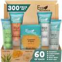 Travel Size Hotel Toiletry Set 300 Count 0.85 oz Bottles Guest Amenities for Vacation Rentals and Short Term Rentals Paraben Free White Tea Scent Infused with Aloe and Olive Oil by Eco Botanics