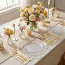 Rubtlamp 350 Pcs Clear Gold Plastic Plates, Hammered Disposable Dinnerware, Clear-Gold Plates Set Include 100 Plastic Platos, 150 Gold Disposable Silverware, 50 Cups And 50 Napkins for Party