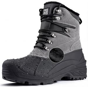 FREE SOLDIER Mens Snow Winter Boots for Men Warm Fleece Lining Winter Ski Shoes Waterproof Insulated Booties (9, Grey)