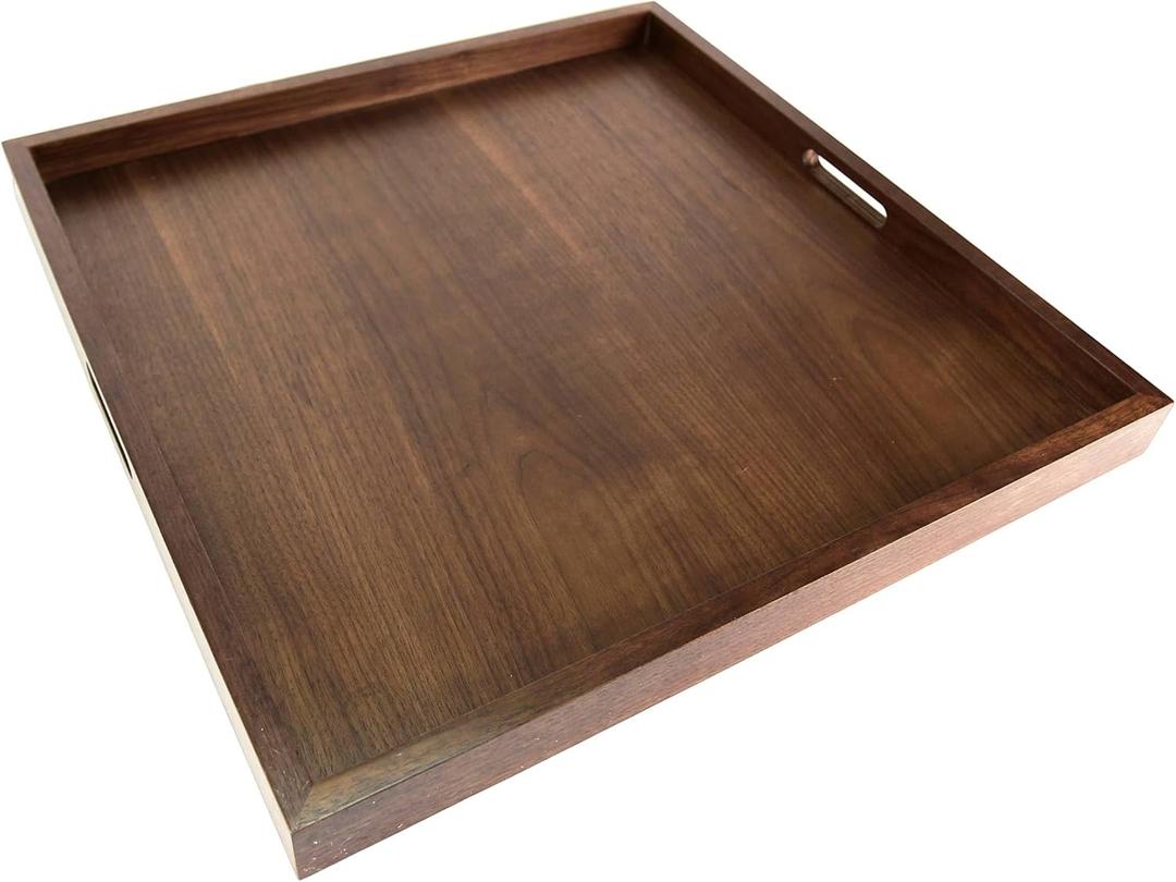 BARsics 24x24 inches Square Walnut Wooden Ottoman Tray, Large Living Room Serving Tray
