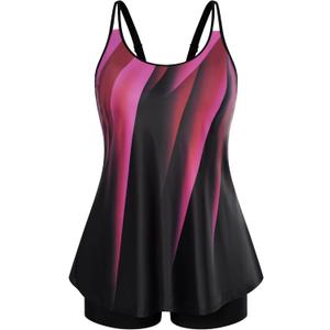 Hanna Nikole Women's Tankini Swimsuits Two Piece Tummy Control Bathing Suit Modest Swim Top with Shorts Plus Size Swimwear (Black), 26W