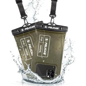Pelican 2 Pack Marine - IP68 Waterproof Phone Pouch (Regular Size) Floating Waterproof Phone Case - Beach Cruise Ship Travel Essentials - Works with All Phones - Detachable Lanyard - OD Green