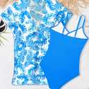 BAVADER Girls Swimsuit Cutout One-Piece Bathing Suit V-Neck Swimsuits for Teens Cute Swimwear with Drawstring Cover Up 13-14y