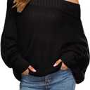 GOLDSTITCH Women's Off Shoulder Batwing Sleeve Loose Oversized Pullover Sweater Knit Jumper (Black, Small)