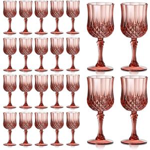 XUWAIDSGN 24 Pcs 7oz Plastic Vintage Glasses Drinking Glasses Unbreakable Wedding Glassware Crystal Water Goblets Reusable Drinkware Vintage Champagne Flutes (24, Rose Gold)