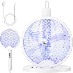 YISSVIC 2 in 1 Mosquito Killer Racket, 4000V Foldable Electric Fly Swatter with Charging Base & Purple Light, Rechargeable 1800mAh Bug Zapper Indoor for Home, Patio, Backyard, Camping Use