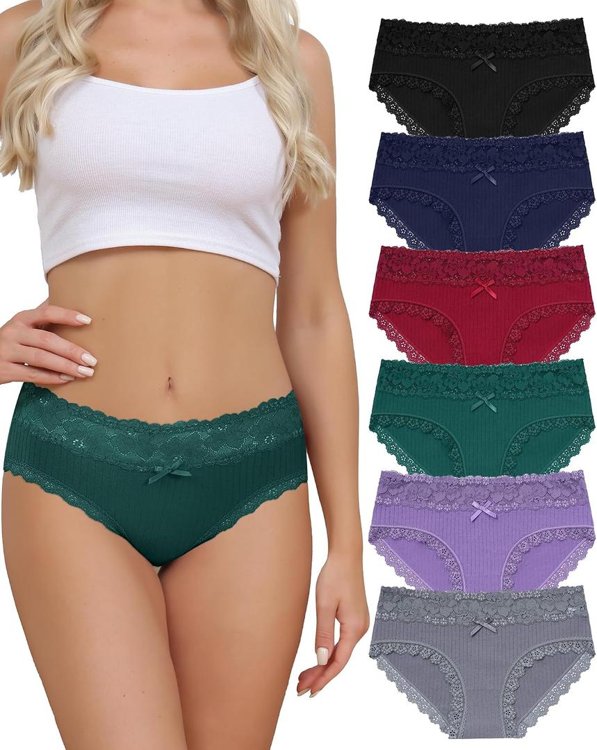 Aijolen Cotton Underwear for Women Breathable Lace Bikini Panties Ladies Hipster Underpants, Size: M