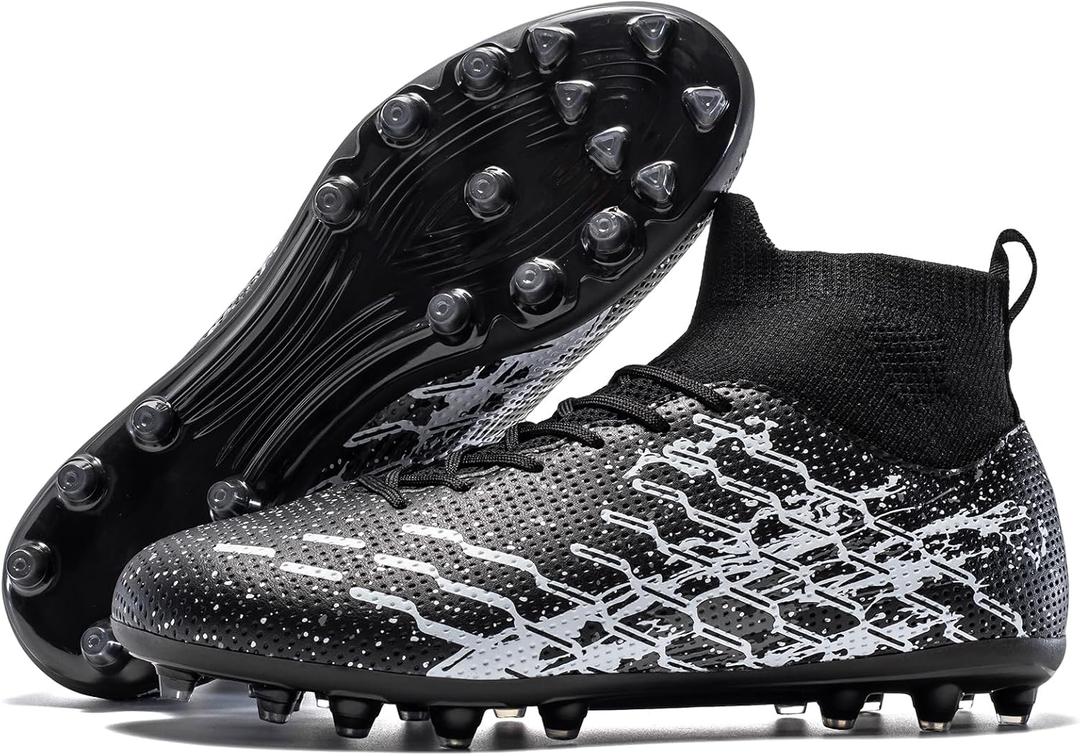 LSIDORYC Youth Soccer Cleats Lightweight Laceless Slip On for Boys Girls Beginners to Advanced Multi Surface Football Shoes, Black, Big Kid 6 US