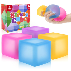 Fidget Toy Stress Cube 4 Pack, Cube Squishies Anxiety Stress Relief with Thick Substance,Fidgets for Classroom,Stress Balls for Adults Kids Children Teens