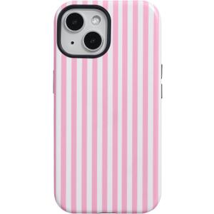 Fycyko Compatible with iPhone 14/13 Case Striped Cute Aesthetic Phone Case Shockproof TPU Hard PC Protective Cover for iPhone 14/13-Pink