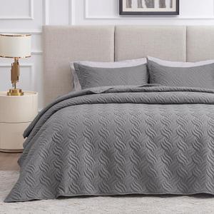 Love's cabin Twin Quilt Bedding Set Grey Bedspreads - Soft Bed Summer Lightweight Bedspread Comforter - Wave Pattern Bedding Coverlet for All Season - 2 Pieces (1 Quilt, 1 Pillow Sham) (Twin (68"x86"))