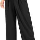 Womens Waffle Wide Leg High Waisted Palazzo Pants Casual Work Beach Lounge Trousers with Pockets (Small, Black)