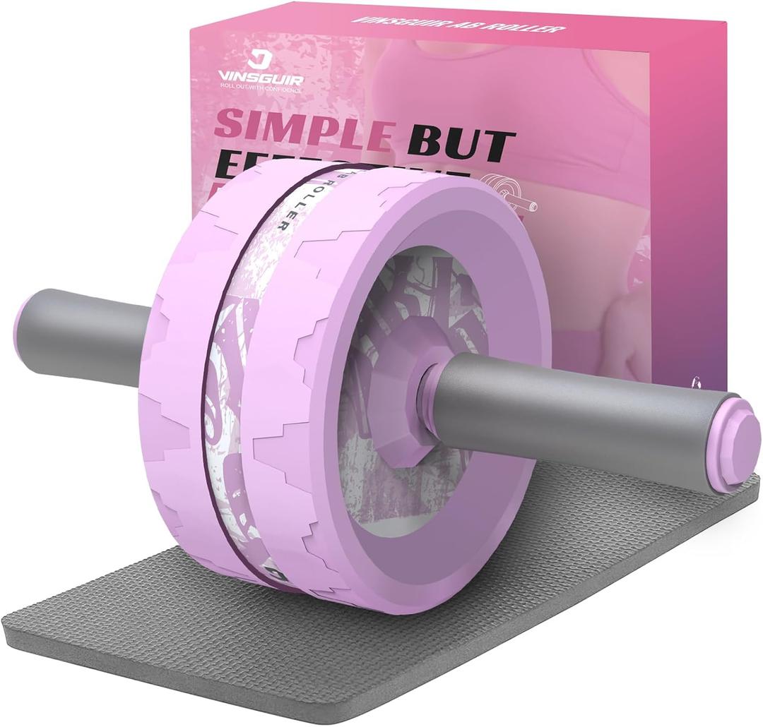 VINSGUIR Ab Roller Wheel, Abs & Core Workout Equipment for Home Gym with Knee Pad Accessories, Abdominal Wheel for Full-body Strength Training (Purple)