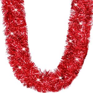 2 Pcs Shiny Red Tinsel Garland - 65.6 FT Metallic Twisted Hanging Christmas Decorations for Xmas Tree, Home, Party, Indoor/Outdoor Decor