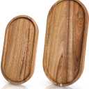 Elsjoy Set of 2 Acacia Wood Serving Trays, Long Wooden Serving Platter Oval Charcuterie Board Set for Home Decor, Fruit, Cheese, " "  " ."