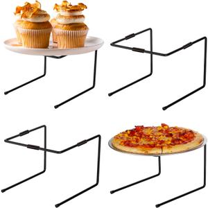 MyGift Black Metal Pizza Table Stands, Tabletop Pizza Pan Riser Food Platter Tray and Display Rack, Set of 4
