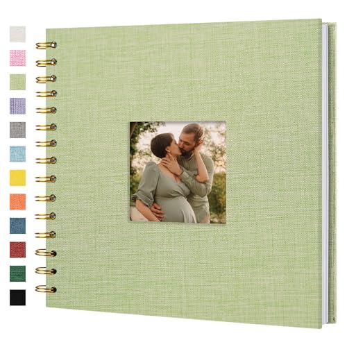 Hiwhy Scrapbook Photo Album Linen Cover, 8 x 8 Inch Hardcover Kraft White Pages Memory Book, for Travel Wedding Guest Book Christmas Baby Shower (20 Sheets/ 40 Pages,Grassgreen)