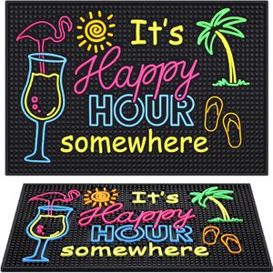 Rubber Bar Mat for Bartending Coffee Bar Mat for Countertop Non Slip No Spill Tiki Table Pad for Home Cocktail Accessories(18 x12 Inch, Happy Hour Somewhere)