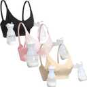 GXXGE Nursing Bra Support Pumping Bra Hands Free All in One Maternity Bra Comfortable Breast No Pad Pumps Bra (Large, Black/Nude/Pink)