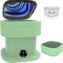 Portable Washing Machine, 15L Foldable Mini Washer & Spin Dryer, Collapible Compact Washer, Small Folding Laundry Washing Machine, Socks, Baby Clothes, Underwear, Dorm, Camping, Apartment, Pure Green