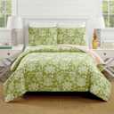 Spartina 449 Queenie Palm Royale Reversible Quilt and Pillow Sham Set, 3-Piece All Cotton Tropical Lightweight Quilted Bedding Set - Full Queen Size, Green/Pink (Queenie Palm Royale Green/Pink)