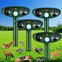 4Pack Solar Ultrasonic Animal Repellent Outdoor Deer Repellent Devices Motion Detection for Squirrel Raccoon Rabbit Dog Cat Deterrent Keep Rodent Chipmunk Away from Yard Lawn
