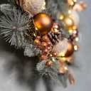 YULETIME 20-inch Christmas Wreath, Battery Operated Holiday Wreath with 20 Fairy Lights, Golden Baubles & Berries, Pine Cones, Golden Leaves, Frosted Spruce Branches and Pine Needles (Gold)