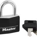 Master Lock Black Covered Aluminum Padlock, Gym Locker Lock with Key for Indoor or Outdoor Use with Vinyl Weather Resistant Cover, 141D